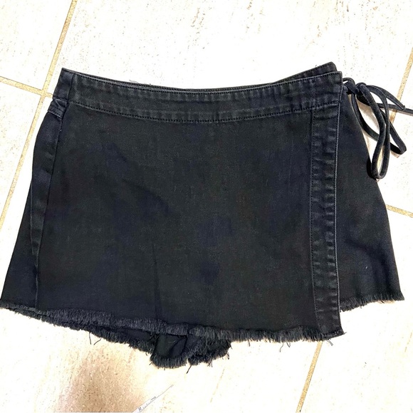 🖤Rewash Black Denim Raw-Edge Hemline Classic Wrap Tie Skirt Skort🖤SZ 3 - Picture 2 of 11